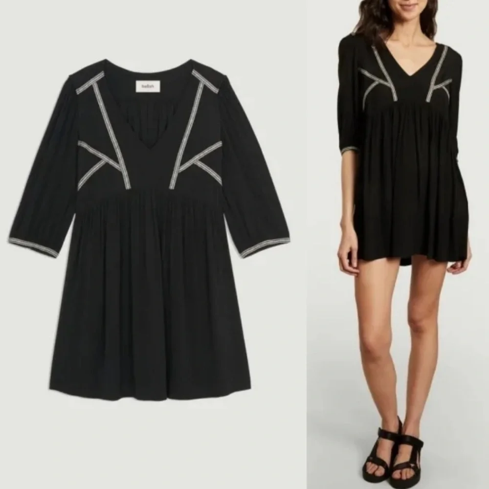 Ba&Sh Dress Alma Boho Embroidered V- Neck Mini Black S